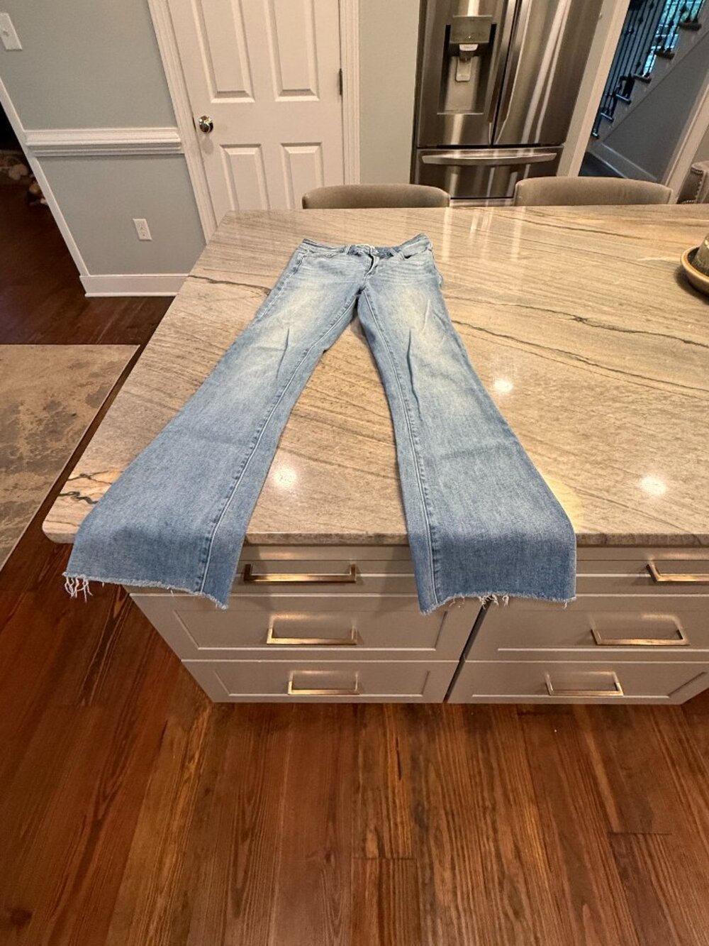 PAIGE High Rise Laurel Canyon Bootcut Jeans Light Wash Raw Hem Size 28